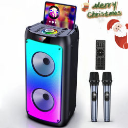 Altavoz Bluetooth Inalámbrico T10-T, Máquina de Karaoke con 2 Micrófonos, Altavoz para Fiestas de Karaoke en Casa con Luz LED