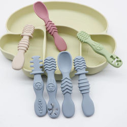 Cuchara de silicona para comida de bebé, cuchara de entrenamiento para bebés mayores de 6 meses, vajilla fácil de agarrar, regalo de Navidad, 4 Uds.