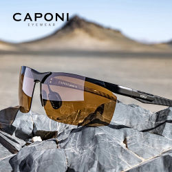 CAPONI visión nocturna hombres gafas de sol de carbono Firber conducción deportes fotocromáticos UV400 HD gafas de sol proteger tonos amarillos BSYS8780