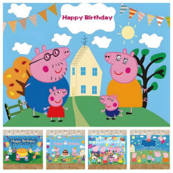 Fondo de Fiesta de Cumpleaños de Peppa Pig, Fondo de Cumpleaños para Bebés y Recién Nacidos, Personalizado con Nombre y Edad, Decoración para Retratos, Pancarta para Estudio Fotográfico