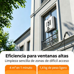 Robot Limpiacristales con Mando, Succión 9000Pa Motor Sin Escobillas, Doble Boquilla Brumización Ultrasónica, Triple Sistema Seguridad, Navegación Inteligente, Paños Reutilizables Incluidos
