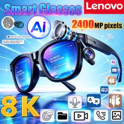 Gafas de Sol Inteligentes con IA Lenovo 8K 2400MP, Captura de Video y Fotos, Traductor, Llamadas Bluetooth, Grabación de Música