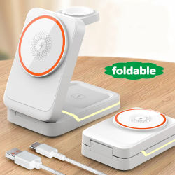Estación de carga inalámbrica magnética 3 en 1 para iPhone 16 15 14 13 12 Pro/Max, Apple Watch 8, AirPods 3/2 soporte de carga de teléfono plegable