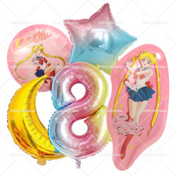 Lindo Set de Globos de Números de Sailor Moon para Decoración de Fiesta de Cumpleaños, Baby Shower, Globos de Estrellas de Dibujos Animados, Artículos para Fiestas Infantiles