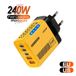 Cargador rápido de 5 puertos tipo C, adaptador de cargador de pared USB C 3,0 para iPhone 17 Pro, Samsung, Xiaomi, mi PD, carga rápida USB