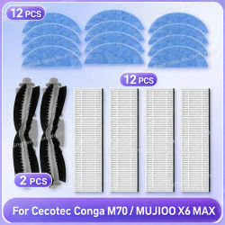 Compatible con ( Cecotec Conga M70 / Conga M70 Genesis / MUJIOO X6 MAX ) Piezas de aspiradora Cepillo de rodillo principal Filtro HEPA Paño de mopa Accesorios