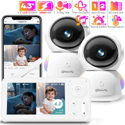 Monitor de bebé 2K con 2 cámaras y audio Babyphone WiFi Smartphone 2,4G para guardería mascota ancianos 355 ° Luz nocturna RGB de rotación