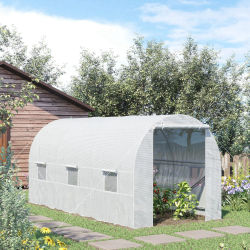 Outsunny Invernadero Túnel 445x200x200 cm con 6 Ventanas Cultivo Plantas Blanco