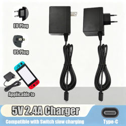 Cargador de repuesto tipo C de 12W, 5V, 2,4a para consola de juegos Switch OLED Lite NS NX, fuente de alimentación USB-C, CA 100-240V, enchufe estadounidense y europeo