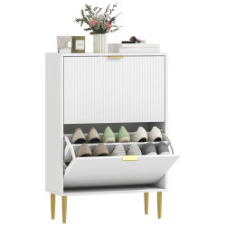 Mueble zapatero HOMCOM para 12 pares de zapatos, zapatero moderno y estrecho con 2 cajones extraíbles, puertas caneladas y estante.