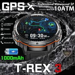 T-Rex 3 grado militar 1000mAh batería reloj inteligente 10ATM impermeable GPS brújula altímetro llamada AMOLED hombres natación deportes Smartwatch