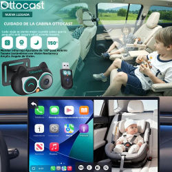 Ottocast Cabin Care Adaptador inalámbrico Carplay Cámara de coche de bebé para asiento trasero 1080P 150 ° Monitor de asiento trasero con visión nocturna gran angular