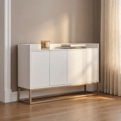 Comanlai Cómoda con 4 Puertas sin Tiradores, Mueble de Almacenamiento de 120×30×80cm, para Comedor, Sala de Estar, Cocina, Blanco