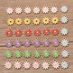 20 piezas 7 colores 10x13MM aleación Metal gota aceite Colorblock margaritas encanto flor planta colgante para DIY pulsera collar fabricación de joyería
