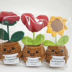 Flores de ganchillo, tulipán Artificial, acabado en maceta, plantas tejidas a mano, girasol tejido, regalo de boda para invitados, decoración del hogar