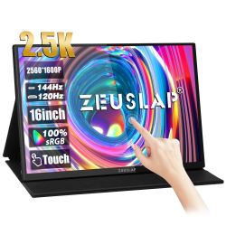 ZEUSLAP 16'' 2.5K Monitor portátil 144Hz Pantalla táctil 2560x1600 100%sRGB 500cd/m2 - Pantalla de tamaño de viaje para computadora portátil