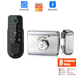 Cerradura de puerta inteligente con huella dactilar, compatible con la aplicación Tuya, Bluetooth, contraseña, tarjeta RFID, cerradura de rueda, cerradura electrónica para puerta