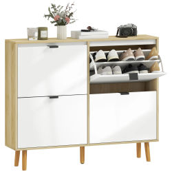 Mueble zapatero HOMCOM para 20 pares, con puerta alta brillante, zapatero estrecho con 4 cajones y estantes.