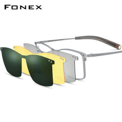 Montura de gafas FONEX de titanio para hombre, gafas cuadradas con Clip magnético con visión nocturna 3D y lentes polarizadas, gafas japonesas 85760