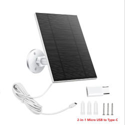 Cargador de Panel Solar Impermeable de 10W 5V 2 en 1 Micro USB Tipo-C con Cable de 3m Portátil para Exteriores para Cámara de Seguridad y Teléfono Móvil