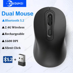 Ratón inalámbrico Bluetooth 5,2 de 2,4G, ratón recargable de modo Dual para juegos, ratón silencioso de 1600 DPI para PC, portátil, MacBook Pro Bluetooth 5.2 Mouse 2.4G Wireless Mouse Rechargeable