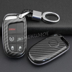 Funda con llavero de fibra de carbono para Jeep Grand Cherokee Renegade Compass Dodge Charger Challenger Journey Fiat 500X Chrysler