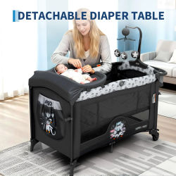 Cuna multifuncional 5 en 1 para bebés, con cambiador, balancín y móvil musical: cuna plegable para viajes, ideal para recién nacidos hasta los 3 años. Incluye: Colchón y bolsa de transporte