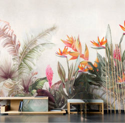 Papel Tapiz Mural Personalizado con Diseño de Plantas de la Selva Tropical para Decoración de Fondo de Sofá, TV y Dormitorio de Alta Gama