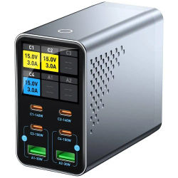 Estación de Carga USB C GaN de 140W y 6 Puertos con Pantalla LCD Inteligente, Cargador Rápido de Escritorio para Múltiples Dispositivos