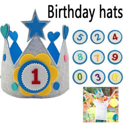 1 Pieza Corona de Fieltro para Cumpleaños con Números Intercambiables, Gorro de Feliz Cumpleaños para Niños, Corona para Bebés de 1 Año, Decoración PDMZ005