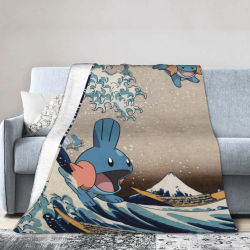 Manta Pokemones Mudkip Wave de franela para todas las estaciones, manta súper suave transpirable para el hogar, colcha de sofá