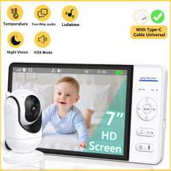 Monitor de bebé sin WiFi de 7 pulgadas, Audio bidireccional, visión nocturna, Zoom 4X, protección inalámbrica para niños, cámara de vídeo de vigilancia, batería de 5000mAh