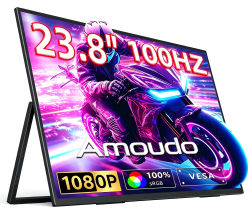 Monitor portátil Amoudo de 23,8 pulgadas, resolución 1920 x 1080p, 100 Hz, compatible con VESA, monitor portátil de pantalla ancha, monitor móvil, monitor adicional.
