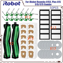 Para IRobot Roomba Plus 415X / 415 / 515 / 516 / 575 / 576 Combo, piezas de repuesto: cepillo principal, cepillo lateral, mopa, bolsa para polvo, filtro.