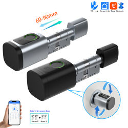 TTLock/Tuya Bluetooth cerradura de cilindro Digital inteligente con huella dactilar con aplicación/contraseña/tarjeta RFID/desbloqueo de llave V1 longitud ajustable