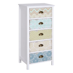 HOMCOM Sifonier con 5 Cajones con Frontales Estampados y Tiradores Vintage Mueble Cajonera para Salón 46x34x97,5 cm Multicolor