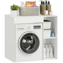 Mueble HOMCOM para lavadora, armario para lavadora y secadora con 2 compartimentos abiertos, 96x60x90,5 cm, Blanco