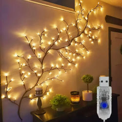 Guirnalda de Luces LED Flexibles de Abedul, 48/72/96 LED, 8 Modos, Planta Artificial para Decoración de Hogar, Fiestas, Cumpleaños, Navidad, Acción de Gracias