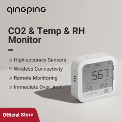 Qingping Termómetro Higrómetro Detector de CO2, Monitoreo remoto, Monitor de temperatura y humedad, Notificación de alerta rápida, Recarga
