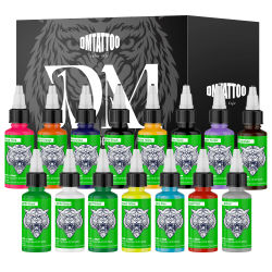 Tinta de tatuaje DM, 15 colores, 1OZ/botella, pigmento de extracto de planta Natural, pintura corporal de larga duración, sin pérdida de Color, tinta de tatuaje profesional