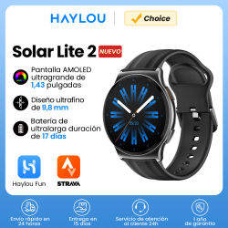 HAYLOU Solar Lite 2 Smartwatch Pantalla AMOLED de 1,43 pulgadas Monitoreo de salud 24 horas Más de 150 modos deportivos Llamadas de voz Reloj inteligente 1ATM