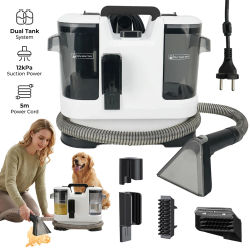 Máquina Portátil para Limpieza de Manchas en Alfombras y Tapicería, 12Kpa de Potencia de Succión con Herramientas Versátiles para Mascotas, Alfombras y Sofás, Blanco