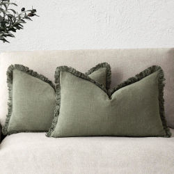 Juego de 2 fundas de almohada Lumbar con flecos de lino decorativos, funda de cojín bohemio de granja con borlas, funda de almohada suave para sofá