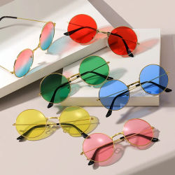 Moda mujeres hombres Disco Hippie círculo gafas redondas gafas de sol Metal señoras y caballeros fiesta baile boda gafas