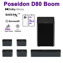 Sistema de Sonido Envolvente ULTIMEA 7.1, Barra de Sonido de 500W para TV con Subwoofer de 6.5 Pulgadas y 4 Altavoces Envolventes con Cable, Sistema de Sonido de Cine en Casa