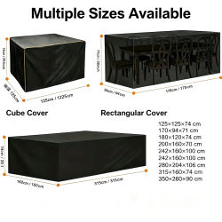 Cubierta de mesa rectangular grande de varios tamaños, cubierta protectora duradera para muebles de jardín, protección UV adecuada para uso en exteriores
