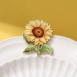 Bonito Pin Esmaltado de Girasol, Broche de Planta Chapado en Oro, Pin de Solapa de Moda para Mochila, Ropa, Joyería, Regalo