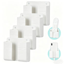 Soporte de pared para teléfono móvil, soporte de carga para teléfonos móviles, caja de almacenamiento adhesiva para control remoto, color blanco, sin perforaciones, 1/2/4/6/8 unidades