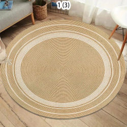 Alfombra Redonda de Yute Natural Estilo Boho, Alfombra Circular Tejida a Rayas, Antideslizante, Estilo Rústico para Sala de Estar, Dormitorio, Entrada