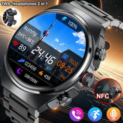 2025 reloj inteligente 2 en 1 con auriculares NFC Smartwatch TWS auriculares Bluetooth Monitor de ritmo cardíaco presión arterial reloj deportivo Fitness